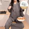 Pijama estilo coreano con almohadilla en el pecho para mujer, manga larga para primavera y otoño, algodón con estampado de nubes y rayas, nuevo estilo 2025, ropa de casa para primavera y otoño para mujer