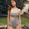 [3 Colores] Nuevo Traje de Baño Sexy de Una Sola Manga para Mujer sin Tirantes Cuadros Japoneses Espalda Descubierta Cintura Alta Cubre Vientre Traje de Baño para Aguas Termales
