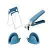 Pegador de tigela de aço inoxidável, levantador de tigelas e pratos de cozinha, levantador de pratos doméstico, luvas resistentes ao calor, conjunto de três peças anti-escaldante