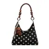 Bolso de Hombro de Lunares para Mujer 2026 Nuevo Vintage Bolso de Axila con Cuentas de Madera Versátil Pequeño Bolso de Mano para Viajes Cotidianos Bolso Tipo Dumpling Bolso Tote