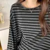 Atacado de fábrica outono e inverno Nova camiseta feminina de manga comprida com gola redonda listrada solta plus size para meninas cheinhas top casual versátil feminino