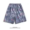 Pantalones de playa de verano para hombre, shorts florales finos de seda helada, holgados de pierna recta, modernos, casuales, para casa, de secado rápido