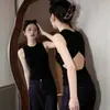 Camisola sexy verde estilo americano sem costas para mulheres, top de verão justo sem mangas que cobre os seios laterais, adequado para usar como peça externa