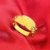 Anillo de Oro Arena Vietnamita para Hombre para Atraer Riqueza y Fortuna, Anillo Ajustable de Latón Dorado con Dragón y Dominante