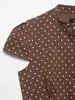 2026 Nova Roupa Feminina de Verão Estilo Europeu e Americano Camisa com Gola Alta Ajuste na Cintura Manga Curta Poá Slim Fit Popeline