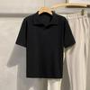 Camiseta de malha elástica respirável fina de verão, masculina, manga curta, cor pura, camisa polo empresarial, casual, meia manga, ajuste fino