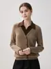 Suéter 100% caxemira pura para mulheres, novo estilo outono e inverno, tricô falso de duas peças, caimento justo, elegante casaco suéter cor café