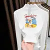 Camiseta Infantil Outono/Inverno Gola Meia-Alta Autoaquecimento Quente Top para Menina Acabamento com Babado de Veludo Camada Base