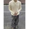 Tricô Retro Americano com Gola Polo e Trança para Mulheres no Outono e Inverno Estilo Old Money Tricô Cleanfit com Gola Henley