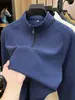 Moletom de veludo catiônico 300g para homens, novo modelo outono 2026, com zíper parcial e gola alta, camisa básica casual e quente para homens