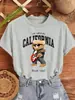 Camiseta Estampada de Oso Guitarra Cuervo Ídolo Letras para Mujer Verano Versátil Cuello Redondo Hip-Hop Manga Corta Mujer