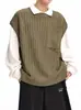 Suéter de Punto sin Mangas Retro Japonés para Hombre, Chaleco Versátil de Cuello Redondo de Moda Otoñal, Camisa Base Color Albaricoque