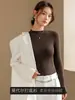 Elegante y sencilla camiseta básica de modal con cuello alto pequeño para mujer, nuevo estilo de otoño, hombro normal, manga larga, top básico para mujer