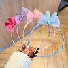Diadema de tela con lazo de malla y orejas de conejo de doble capa para niña, estilo princesa coreana, con tarjeta para el pelo de súper hada