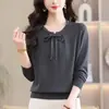 Suéter de Punto de Moda 2026 Primavera y Otoño para Mujer, Elegante para Madres, Tallas Grandes, Rejuvenecedor, Corte Holgado, Cintura con Lazo, Top Versátil