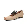 Sapatos de Ballet Vintage com Cadarço de Nicho, Sapatos Planos Estilo Francês com Bico Quadrado e Nariz de Porco, Sapatos Mary Jane Femininos de Pele de Ovelha Texturizada