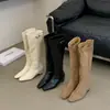 Botas Altas de Cuña con Hebilla Trasera y Cierre de Cremallera, Puntera Cuadrada, Gamuza, Otoño/Invierno 2026