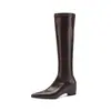 Botas de caña media de cuero suave, tacón de cuña de 5 cm, nuevo diseño adelgazante, versátiles y elegantes, botas largas de punta simple