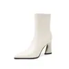 8,5cm Botas Elegantes da Moda Simples de Temperamento Salto Alto Chegada Nova Outono/Inverno Bico Fino Salto Bloco Zíper Lateral Botas de Cano Curto