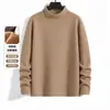 Camiseta de manga larga para hombre, de terciopelo alemán doble cara, estilo europeo y americano transfronterizo, para otoño e invierno, con cuello semi-alto, forrada de felpa para abrigar, camiseta básica versátil