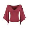 Elegante top de estilo francés con escote en V, hombros descubiertos y manga media para mujer, nuevo conjunto de dos piezas de falda de cintura alta adelgazante y elegante para verano