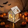 Casa Assombrada de Madeira Brilhante DIY Personalizável Transfronteiriça para Halloween Casa de Madeira com Abóbora 3D Decoração de Festa Artesanato em Madeira