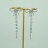 Brincos de argola com agulha de prata 925, laço de luxo leve, alta qualidade, Coreia do Sul, nicho, versátil, super fada, brincos de franja, temperamento, atacado
