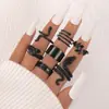Anillo Espiral con Junta de Anillo Cruzado Europeo y Americano Personalizado Creativo Hoja Mariposa Corazón Pintura en Spray Negra Juego de Diez Piezas