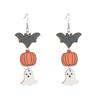 Halloween Nuevos Aretes de Madera para Mujer Divertidos Aretes de Calabaza Hoja de Arce Fantasma Creativos Huecos Gota de Agua Gato