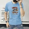 Lan Shengyi Camiseta masculina de manga curta, gola redonda, verão, slim fit, estampada, camiseta casual, para todos os tipos de homens, meia manga, camisa de base