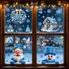 Decorações de Natal Flocos de Neve Azuis Boneco de Neve Adesivos de Vidro Guirlanda Sonhadora Casa de Neve Papai Noel Adesivos Estáticos