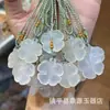 Pingente Buda Lua Branca de Jade Gelo Natural de Alta Qualidade, Saco da Sorte em Forma de Folha de Ágata Cor Champagne, Ornamento de Fechadura Ruyi Dupla Face