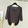 Camiseta Suelta para Mujer, Nuevo Estilo de Verano, Mangas Murciélago Casuales, Cuello en V, Mangas de Tres Cuartos, Top de Talla Grande, Casual y Versátil