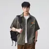 2026 Novo Modelo Camisa Masculina Suave e Amiga da Pele, Estilo Americano Versátil Textura Natural, Bolso no Peito com Logo, Jaqueta de Manga Curta
