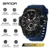 Reloj Electrónico SANDA de Moda Trendy con Doble Pantalla para Hombre, Versátil, con Función de Repetición, Resistente al Agua, Reloj Deportivo Luminoso para Estudiantes