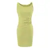 Vestido Curto Twist com Alça Estilo Hepburn Francês para Mulheres, Verão Estilo Kendall Jenner, Ajuste na Cintura, Franzido, Emagrecedor, Bodycon