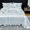 Estilo Princesa Francesa Encaje Tencel Colcha de Verano Juego de Cuatro Piezas Enfriamiento Seda de Hielo Suave Dormir sin Ropa de Cama Aire Acondicionado de Verano Colcha Delgada