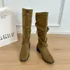 Botas de cano alto estilo novo, salto grosso, outono e inverno, botas de salto grosso, botas plataforma, botas longas com tira cruzada, botas de cano alto para mulheres, botas de ciclismo