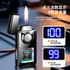 Encendedor creativo recargable de arco con pantalla de potencia inteligente, encendedor de doble llama, llama de chorro directo, encendedor recargable
