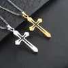 Collar Cruzado para Hombre Europeo y Americano Colgante de Cruz Brillante Dorado Cadena de Suéter de Acero Inoxidable Hip-Hop Joyería Venta al por Mayor Tendencia