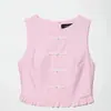 Marca Z Popular Falda Corta Top para Mujer con Dobladillo de Nudo Estilo Hebilla Ins Decoración Celebridad de Internet Transfronterizo Sin Mangas Estilo Europeo y Americano Rosa Za