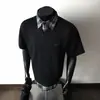 Camisa Polo a Cuadros Estilo Americano de Solapa para Hombre, Manga Corta, Falso Dos Piezas, Camiseta Bordada Patchwork, Top Casual Estilo Universitario