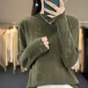 Nuevo suéter de punto de lana para otoño e invierno para mujer, cuello semi-alto, diseño calado, jersey holgado, manga larga, versátil