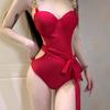 Traje de baño de una pieza estilo 'Pure Desire' 2025 para mujer, color verde, realce de busto pequeño, favorecedor para el tono de piel, adecuado para resort y aguas termales, sensación de alta gama, efecto adelgazante, estilo sexy de verano