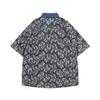 Camisa de manga corta con cuello vaquero y costuras florales a cuadros retro japonesa para hombres y mujeres, camisa holgada para jóvenes, estilo novio y pareja