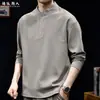 Camiseta de manga larga estilo "Modal" old money con cuello Henry para hombre, top base informal suelto de peso pesado para otoño