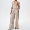 Estilo Europeu e Americano Micro-Escovado Cor Sólida Racerback Colete Esportivo Calças de Yoga Calças Retas Soltas Conjunto de Roupa de Yoga para Fitness