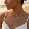 Colar Estrela-do-Mar e Concha de Metal Estilo Oceano Europeu e Americano para Mulheres Bohemian Ins Colar Clavícula de Pérola Falsa