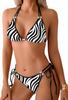 Conjunto de Bikini Triangular de Encaje con Cordones para Mujer de Nylon Transfronterizo Personalizado Sexy Traje de Baño de Dos Piezas Lindo Traje de Baño con Cuello Halter