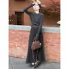 Vestido Tricot Cinza de Alta Qualidade Coreano para Mulheres, Novo Estilo Primavera 2026, Conjunto de Vestido Longo Elegante Petite